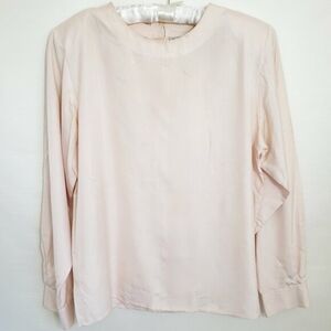 80s Vintage Shoulder Pad Blouse Long Sleeve Top In Light Pink Size 12